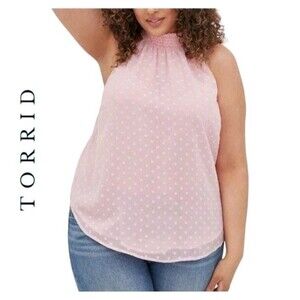 TORRID SLEEVELESS HIGH NECK BLOUSE PINK IN COLOR SIZE 2 (2X) SWISS DOT